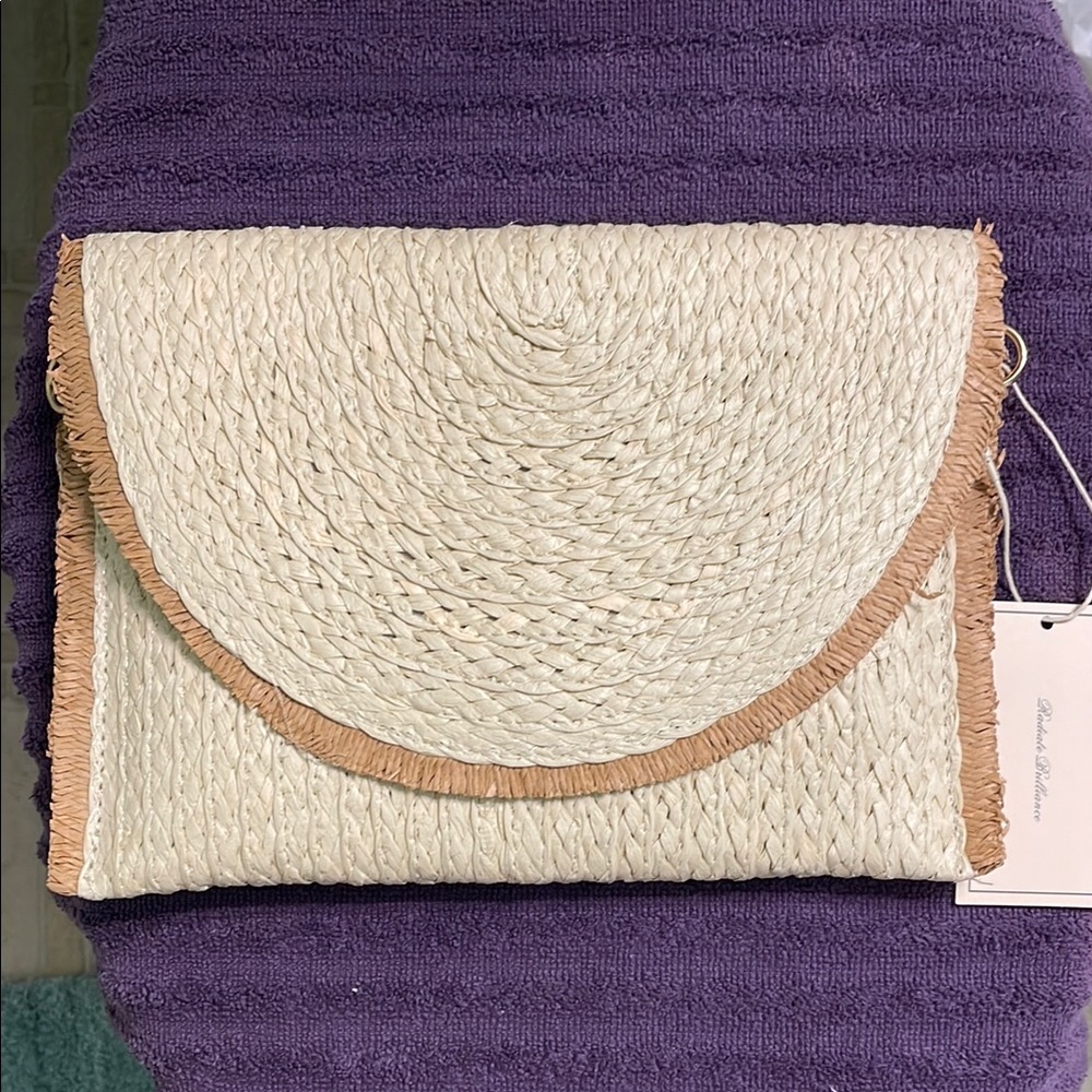 NWT-Elegant Summer Straw Cream and Tan Woven Clutch/Crossbody